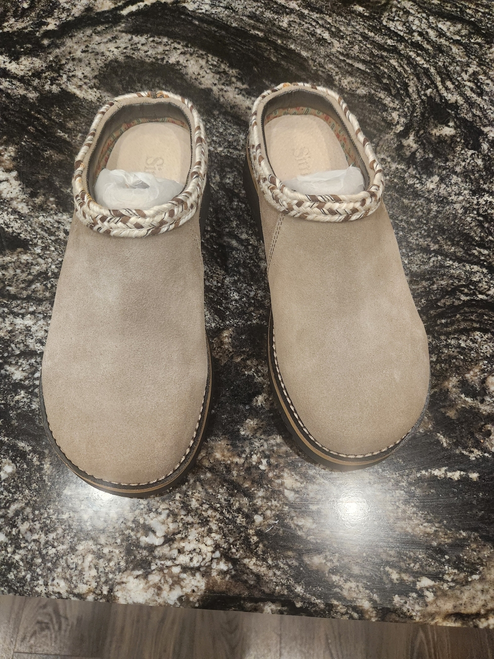 Simple Beige Suede Slip-On with Patterned Lining
